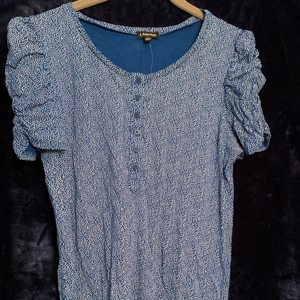 J Peterman size 8 NWT ruching on sleeves blue & white